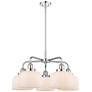 Bell 26"W 5 Light Polished Chrome Stem Hung Chandelier w/ White Shade