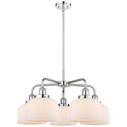 Bell 26&quot;W 5 Light Polished Chrome Stem Hung Chandelier w/ White Shade