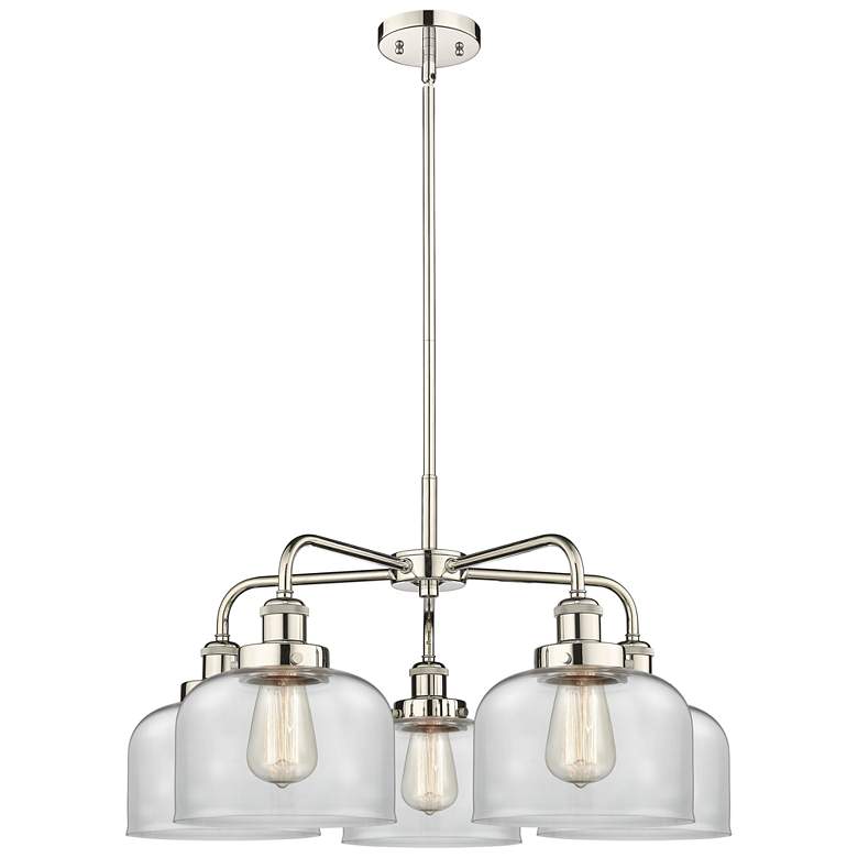 Image 1 Bell 26"W 5 Light Polished Nickel Stem Hung Chandelier w/ Clear Glass