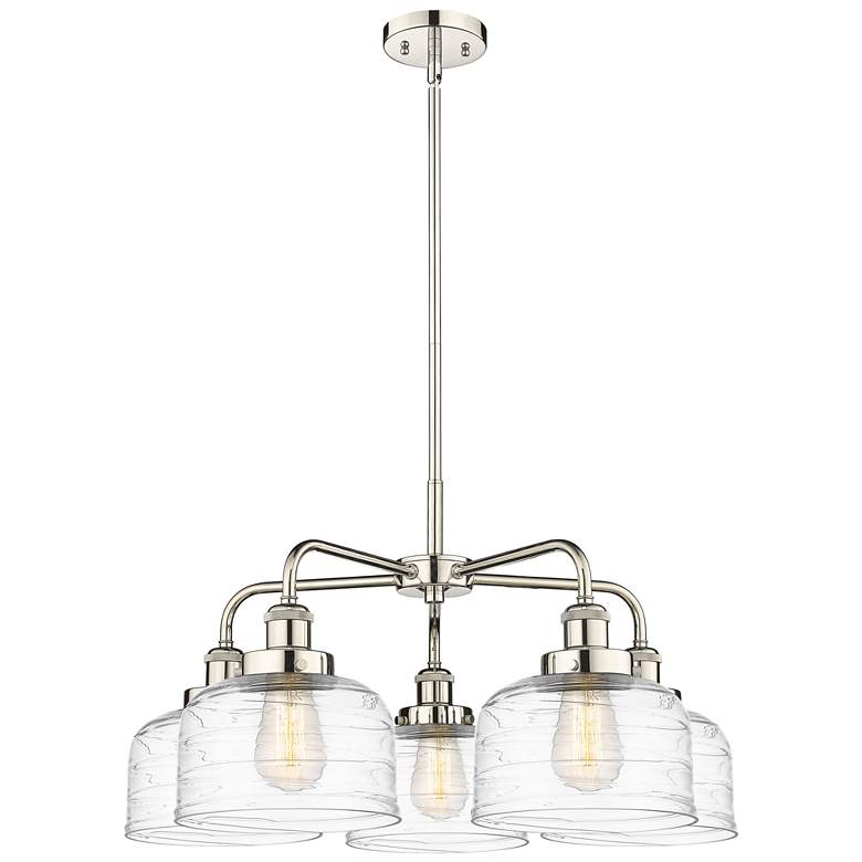 Image 1 Bell 26"W 5 Light Polished Nickel Stem Hung Chandelier w/ Deco Swirl S