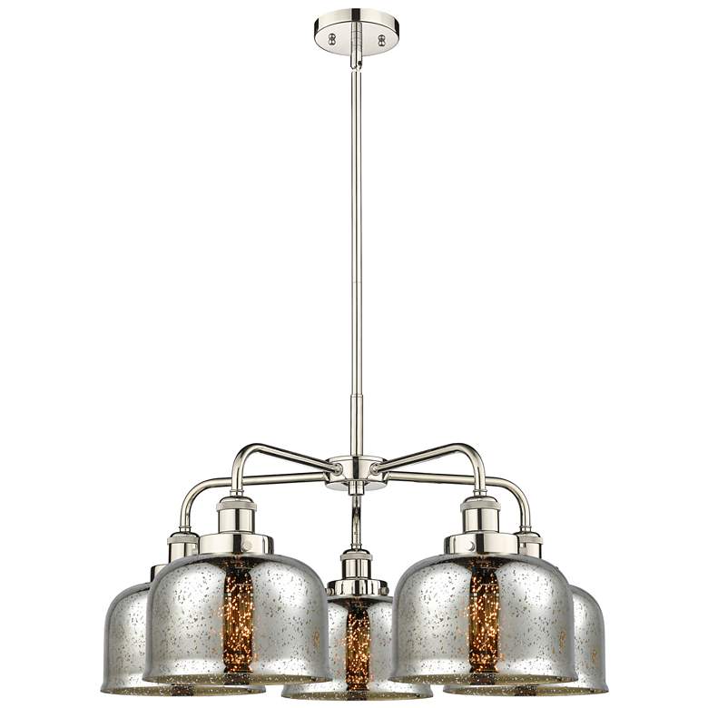 Image 1 Bell 26"W 5 Light Polished Nickel Stem Hung Chandelier w/ Mercury Shad