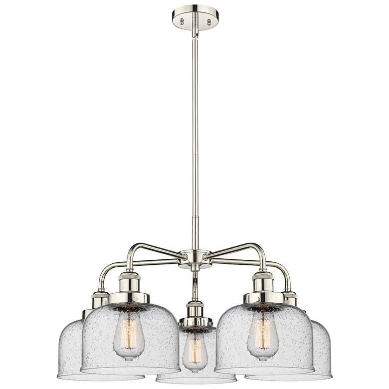 Image 1 Bell 26"W 5 Light Polished Nickel Stem Hung Chandelier w/ Seedy Glass