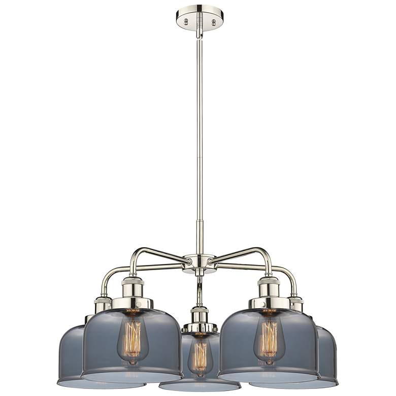 Image 1 Bell 26"W 5 Light Polished Nickel Stem Hung Chandelier w/ Smoke Glass