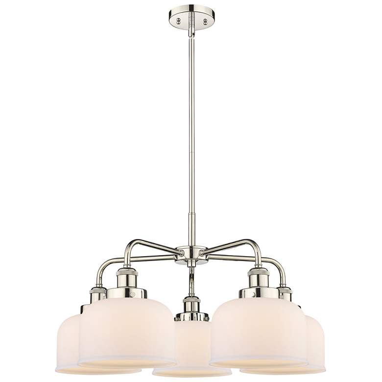 Image 1 Bell 26"W 5 Light Polished Nickel Stem Hung Chandelier w/ White Shade