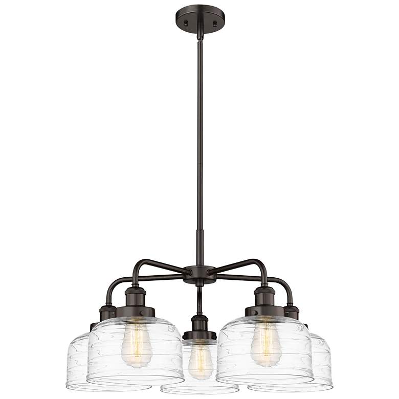 Image 1 Bell 26"W 5 Light Rubbed Bronze Stem Hung Chandelier w/ Deco Swirl Sha