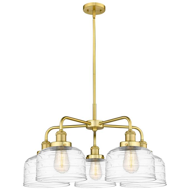 Image 1 Bell 26"W 5 Light Satin Gold Stem Hung Chandelier w/ Clear Deco Swirl