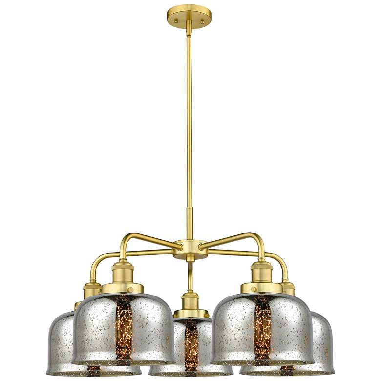 Image 1 Bell 26 inchW 5 Light Satin Gold Stem Hung Chandelier w/ Mercury Glass Sha