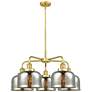 Bell 26"W 5 Light Satin Gold Stem Hung Chandelier w/ Mercury Glass Sha