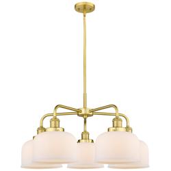 Bell 26&quot;W 5 Light Satin Gold Stem Hung Chandelier w/ White Shade