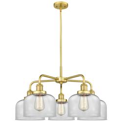 Bell 26&quot;W 5 Light Satin Gold Stem Hung Chandelier With Clear Glass Sha