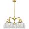 Bell 26"W 5 Light Satin Gold Stem Hung Chandelier With Clear Glass Sha