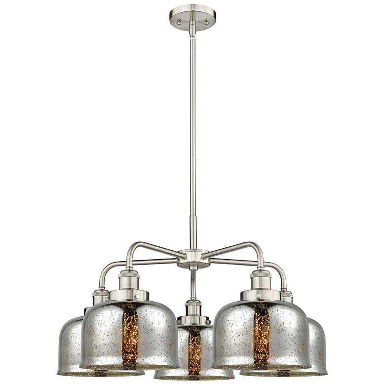 Image 1 Bell 26"W 5 Light Satin Nickel Stem Hung Chandelier w/ Mercury Glass S