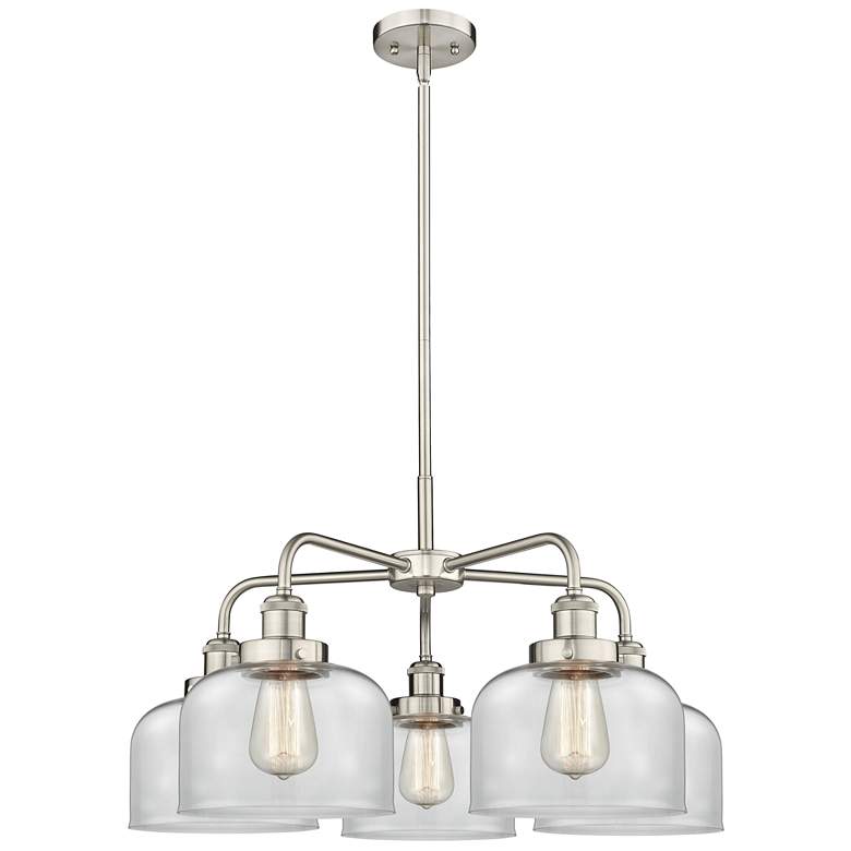 Image 1 Bell 26"W 5 Light Satin Nickel Stem Hung Chandelier With Clear Glass S