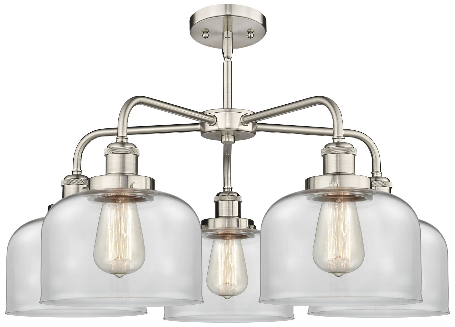 Image 2 Bell 26"W 5 Light Satin Nickel Stem Hung Chandelier With Clear Glass S more views