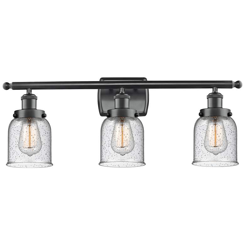 Image 1 Bell 26"W Matte Black 3-Light LED Bath Light w/ Seedy Glass