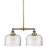 1_Bell 27" Wide Brass 2-Light Island Pendant w/ Clear Glass