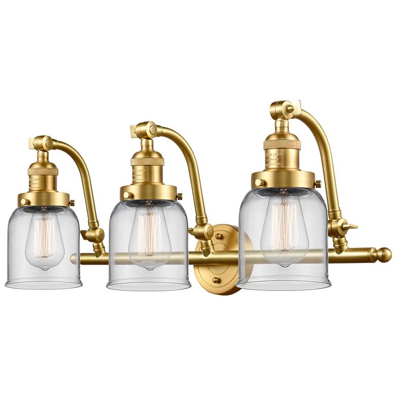 Image 1 Bell 28 inch Wide 3 Light Satin Gold Bath Vanity Light w/ Clear Shade