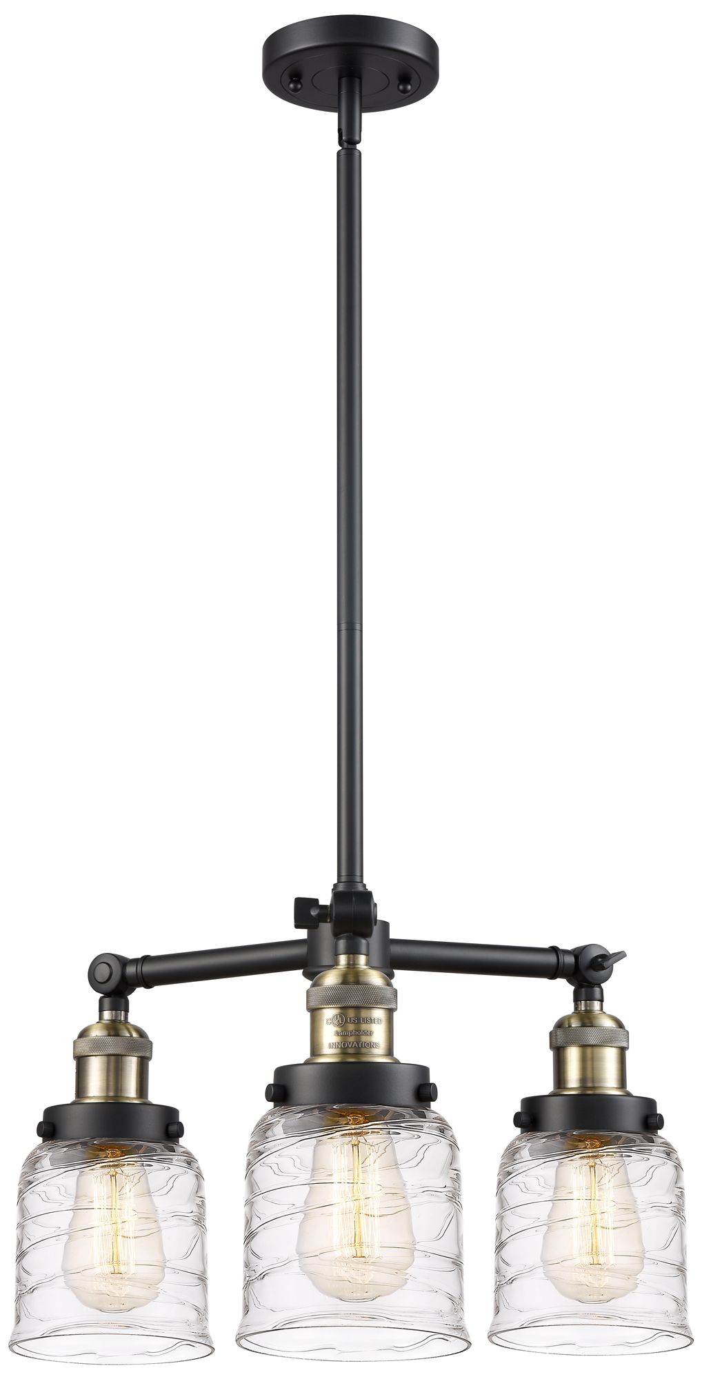 Bell 3Light 19" Black Antique Brass LED Chandelier With Deco Swirl Sh