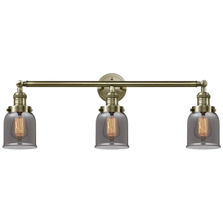 Image 1 Bell 3 Light 30" Bath Light - Antique Brass - Plated Smoke Shade