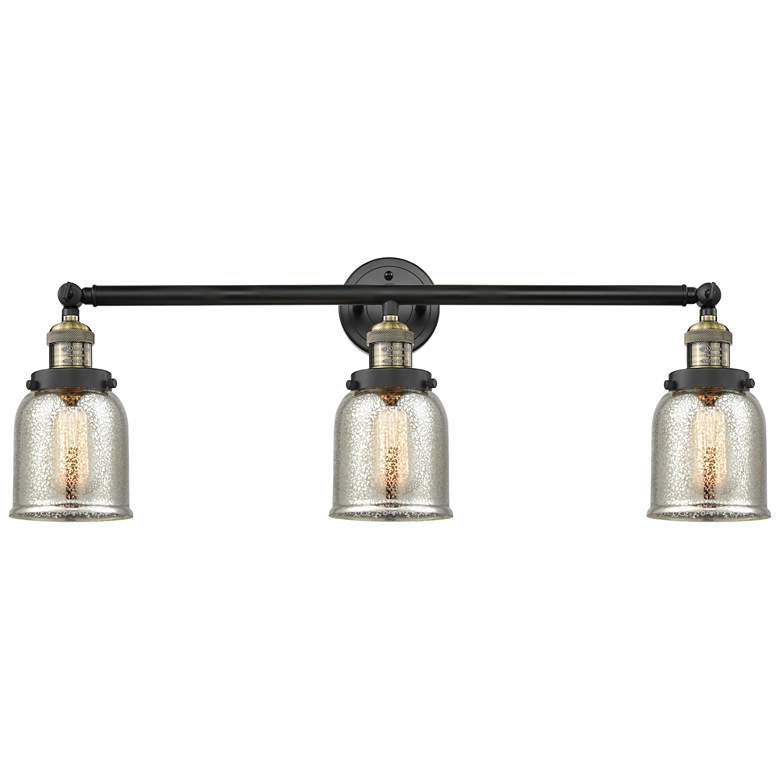 Image 1 Bell 3 Light 30" Bath Light - Black Brass - Silver Mercury Shade