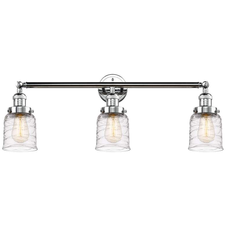 Image 1 Bell 3 Light 30" Bath Light - Polished Chrome - Deco Swirl Shade