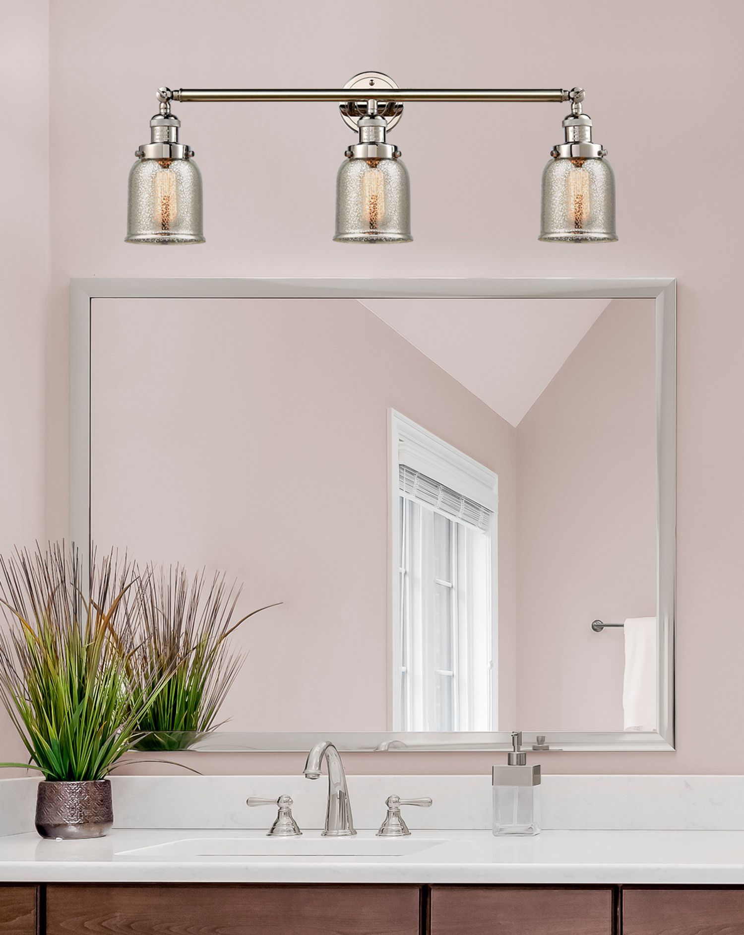 Image 3 Bell 3 Light 30" Bath Light - Polished Nickel - Silver Plated Mercury  more views