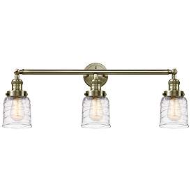 Image1 of Bell 3 Light 30" LED Bath Light - Antique Brass - Deco Swirl Shade