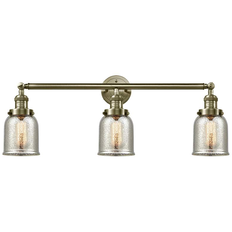 Image 1 Bell 3 Light 30" LED Bath Light - Antique Brass - Silver Mercury Shade