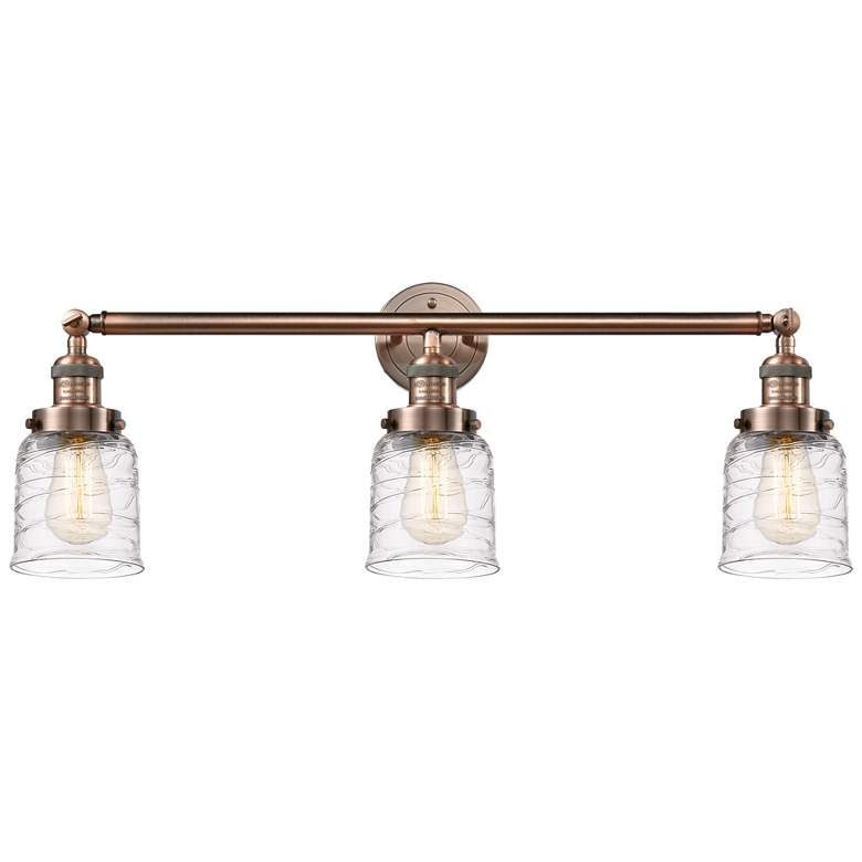 Image 1 Bell 3 Light 30" LED Bath Light - Antique Copper - Deco Swirl Shade