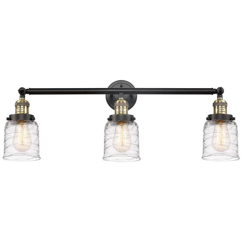 Image 1 Bell 3 Light 30" LED Bath Light - Black Antique Brass - Deco Swirl Sha