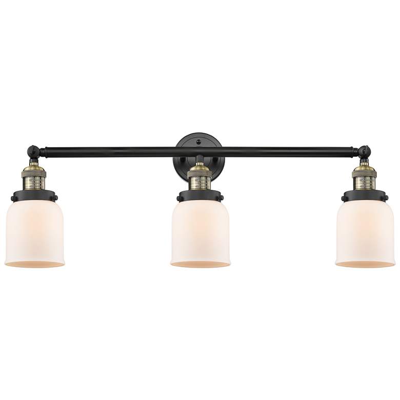 Image 1 Bell 3 Light 30" LED Bath Light - Black Antique Brass - Matte White Sh