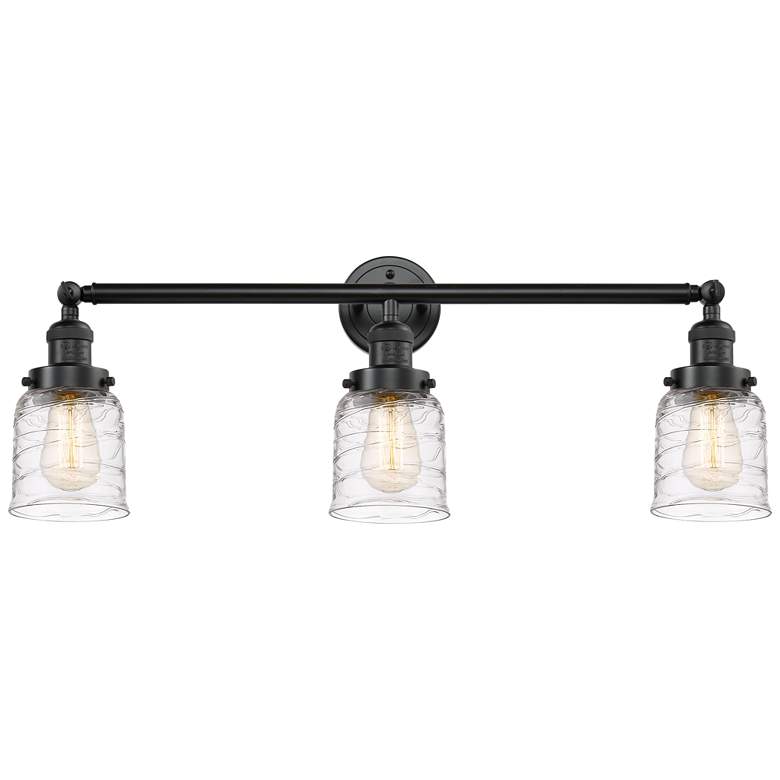 Image 1 Bell 3 Light 30" LED Bath Light - Oil Rubbed Bronze - Deco Swirl Shade