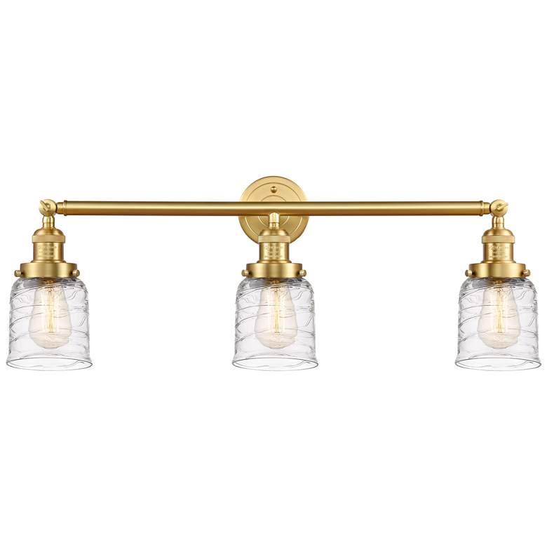 Image 1 Bell 3 Light 30" LED Bath Light - Satin Gold - Deco Swirl Shade