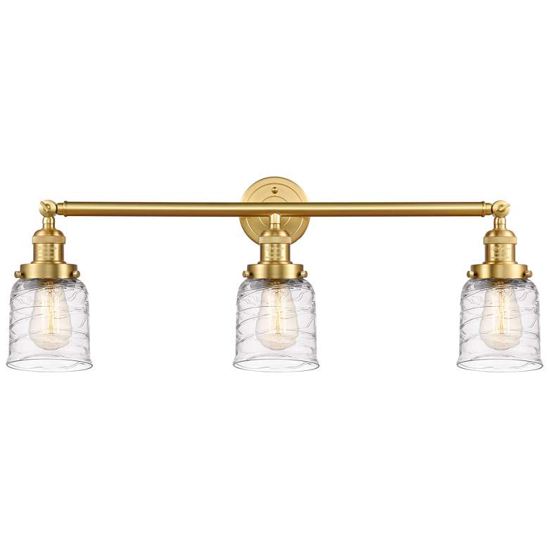 Image 1 Bell 3 Light 30 inch LED Bath Light - Satin Gold - Deco Swirl Shade