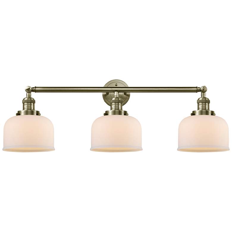 Image 1 Bell 3 Light 32" Bath Light - Antique Brass - Matte White Shade