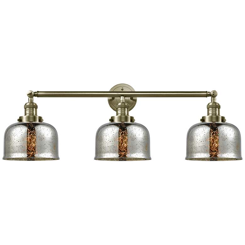 Image 1 Bell 3 Light 32 inch Bath Light - Antique Brass - Silver Plated Mercury Sh