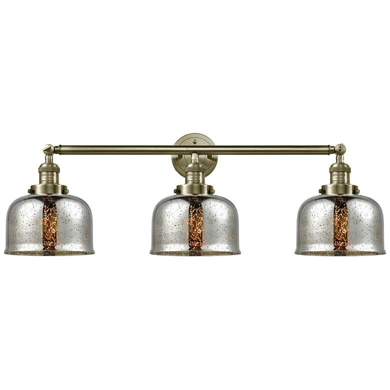 Image 1 Bell 3 Light 32" Bath Light - Antique Brass - Silver Plated Mercury Sh