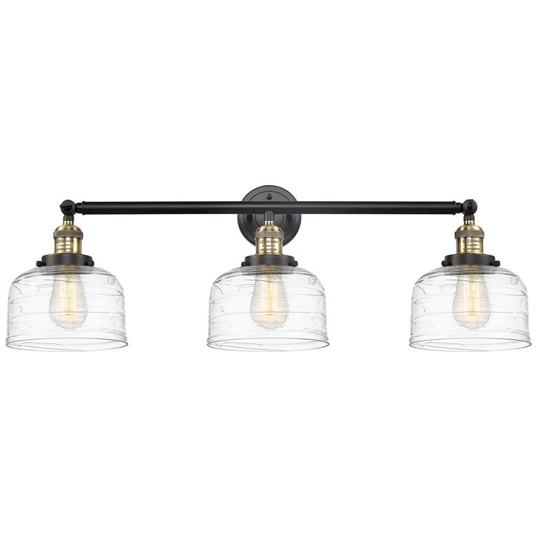 Image 1 Bell 3 Light 32 inch Bath Light - Black Antique Brass - Clear Deco Swirl S
