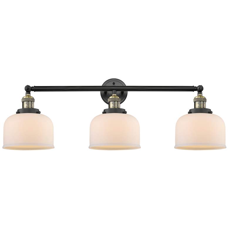 Image 1 Bell 3 Light 32" Bath Light - Black Antique Brass - Matte White Shade