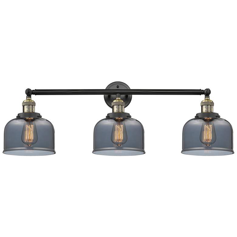 Image 1 Bell 3 Light 32 inch Bath Light - Black Antique Brass - Plated Smoke Shade