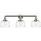Bell 3 Light 32" Bath Light - Brushed Satin Nickel - Clear Deco Swirl