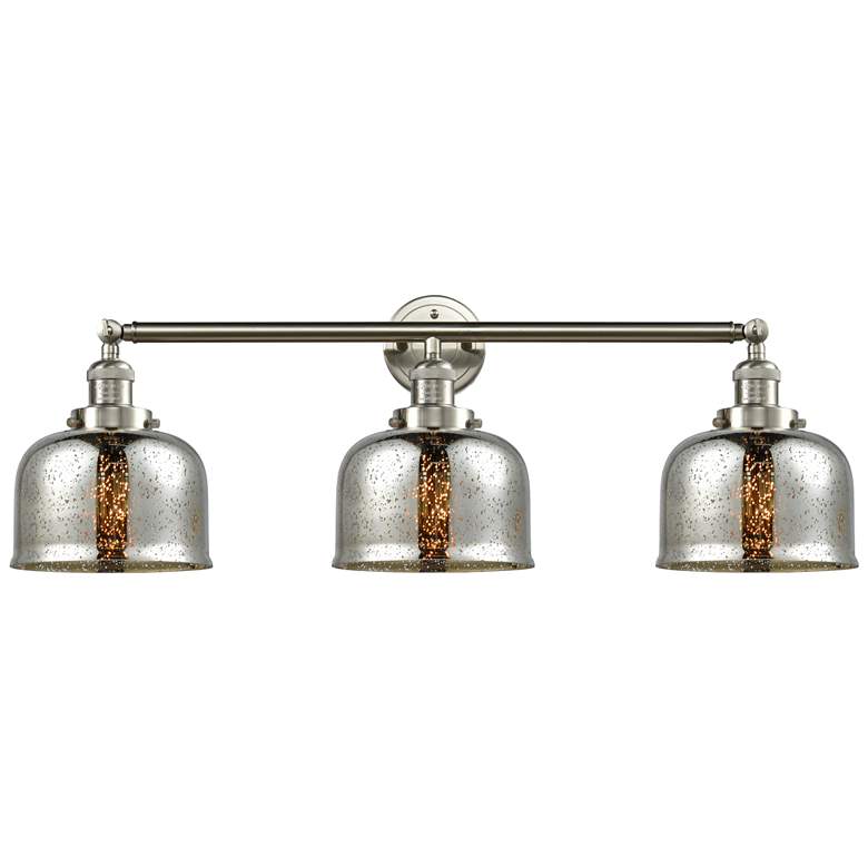 Image 1 Bell 3 Light 32" Bath Light - Brushed Satin Nickel - Silver Mercury Sh