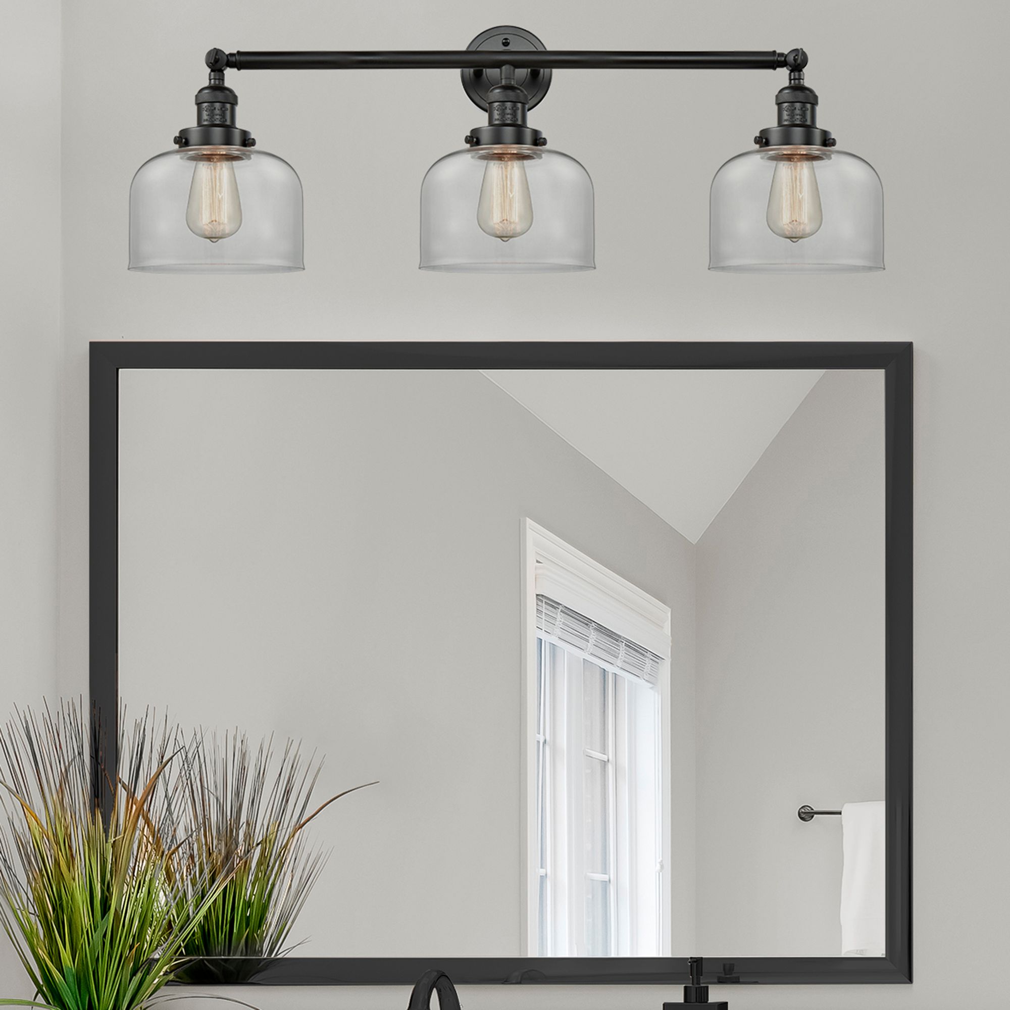 Bell 3 Light 32" Bath Light - Matte Black - Clear Shade