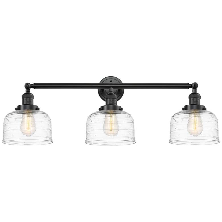 Image 1 Bell 3 Light 32" Bath Light - Oil Rubbed Bronze - Clear Deco Swirl Sha