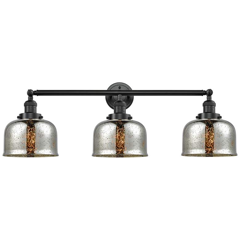 Image 1 Bell 3 Light 32" Bath Light - Oil Rubbed Bronze - Silver Mercury Shade