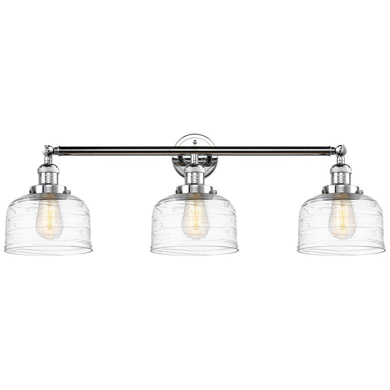 Image 1 Bell 3 Light 32" Bath Light - Polished Chrome - Clear Deco Swirl Shade