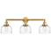 Bell 3 Light 32" Bath Light - Satin Gold - Clear Deco Swirl Shade