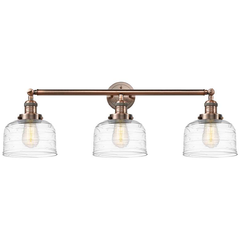 Image 1 Bell 3 Light 32" LED Bath Light - Antique Copper - Clear Deco Swirl Sh