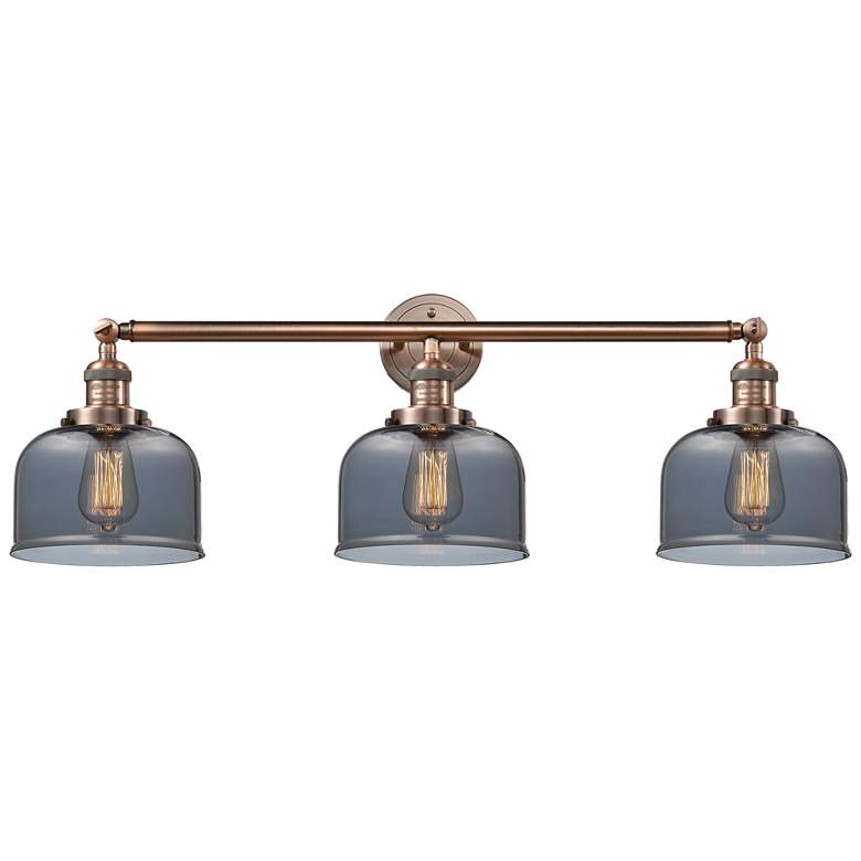 Image 1 Bell 3 Light 32" LED Bath Light - Antique Copper - Plated Smoke Shade