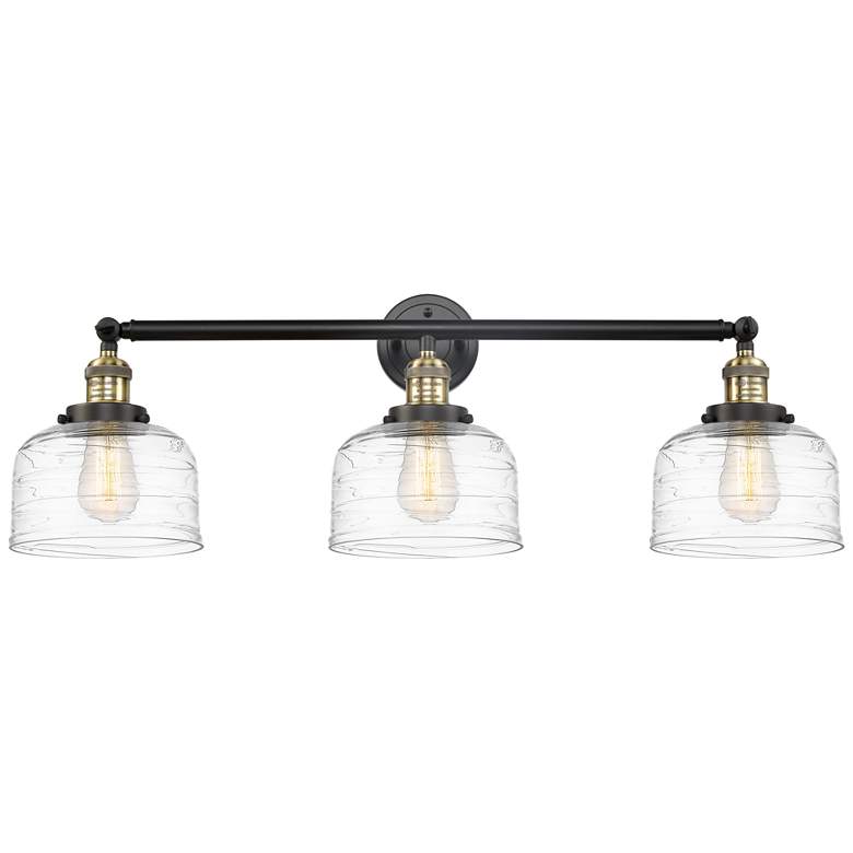 Image 1 Bell 3 Light 32" LED Bath Light - Black Brass - Clear Deco Swirl Shade